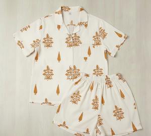 Ensemble de pyjama personnalisé en coton tissé thermique imprimé floral à la main indien pour femmes et hommes, manches longues, mode estivale - Product Image 4