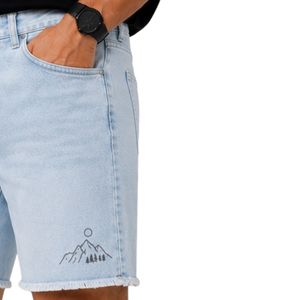 Shorts en jean décontractés bleu clair pour hommes, coupe droite en coton, effet délavé, personnalisables avec logo, OEM, ODM, vente en gros de vêtements - Product Image 3