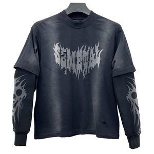 2026 Wholesale 100% Cotton Oversized Acid Wash Distressed T-<b>Shirts</b> High Quality <b>Waffle</b> Double Layer Long Sleeve Men T <b>Shirts</b> - Product Image 3