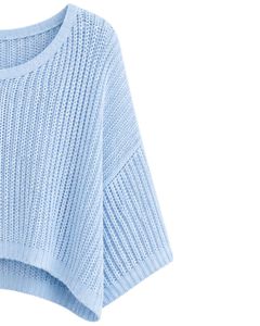 Pull court tricoté ample bleu ciel pour femme, manches courtes, léger et respirant, idéal pour l'été, style décontracté et tendance - Product Image 4