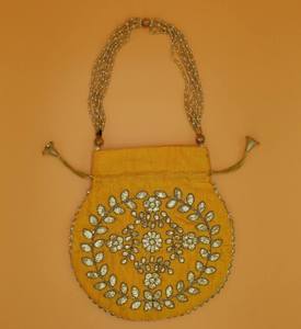 Bolso de mano tipo Potli indio hecho a mano con monedero, diseño Gota Patti, amarillo mostaza, perlas Batwa, para mujer - Product Image 3