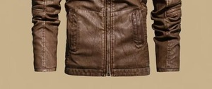 Veste en cuir noire pour homme, col rabattu, fermeture éclair, coupe ajustée, manches classiques - Product Image 5