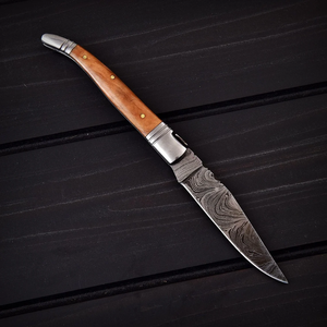 Couteau pliant à lame droite en acier Damas fait main, manche en bois, OEM, EDC, pour le camping, la survie, la chasse, vente en gros aux États-Unis et en Europe - Product Image 5