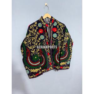 Hand Embroidered Velvet Bohemian <b>Jacket</b> <b>Mandarin</b> <b>Collar</b> Full Sleeve Floral Pattern Women's Winter Coat with Cotton Lining - Product Image 6