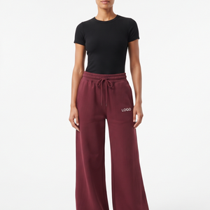 Pantalon de jogging personnalisé pour femme, taille à cordon, coupe large, décontracté, couleur unie, fabricant de vêtements - Product Image 5