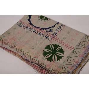 Handmade Vintage Kantha Suzani <b>Quilt</b> Cotton Floral Embroidery Boho Indian Eco-Friendly All-Season Bedspread <b>Throw</b> Blanket - Product Image 6