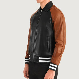 Chaqueta Varsity de Algodón para Hombre, Color Negro y Marrón, Cuello Alto, Cierre Cruzado, Resistente al Viento, Transpirable, Informal, para Invierno - Product Image 2