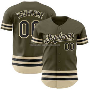 Maillot de baseball personnalisé pour homme, vert olive, rayures crème, nom et numéro de l'équipe imprimés, manches courtes, polyester respirant - Product Image 1
