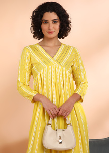 Vestido Amarillo a Rayas de Rayón para Mujer, Corte en A, Estilo Moderno, Secado Rápido, Ideal para Fiestas de Verano, Uso Diario, al Mejor Precio - Product Image 3