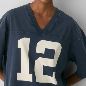 Camiseta Oversize de Algodón 100% para Mujer, Estilo Vintage Casual, Cuello en V, Lavado Ácido, de Gran Gramaje, Bordada, para Verano, Venta al por Mayor - Product Image 5