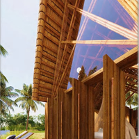 Conception de bungalow pour complexe de glamping, aménagement ouvert, maison préfabriquée de luxe en bambou NB03, villa écologique avec toit en chaume en bois