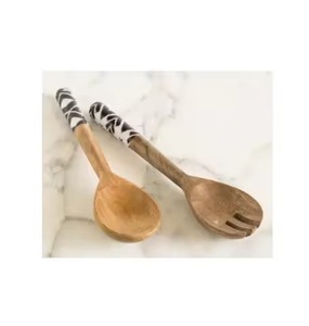 Stylish Wooden Salad Serving Set Flatware for <b>Buffet</b> Party and Contemporary Dining Room Use - Product Image 1