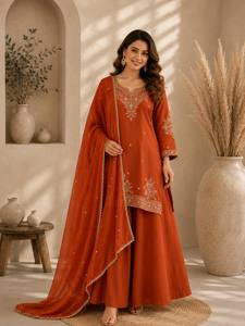 New TENNECY Women's Salwar Kameez <b>Wedding</b> Party Wear Two-Tone Sequences <b>Top</b> Pallazo Dupatta Set All Seasons Quick Dry - Product Image 2