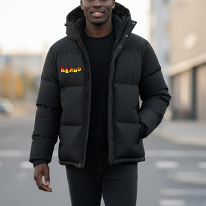OEM <b>Men's</b> Winter Warm Bubble Thick <b>Puffer</b> Jacket <b>Long</b> Sleeve <b>Coat</b> Stand Hood Custom Logo Solid Color 100% Nylon New Arrival - Product Image 1
