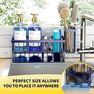 Organisateur d'évier en acier inoxydable 304 bleu marine, support pour éponge et brosse, pour ustensiles et accessoires de nettoyage ménager de cuisine - Product Image 3