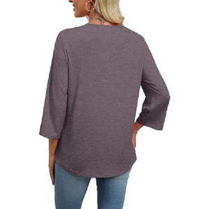 Blusa bohemia con cuello en V para mujer, blusa bordada con manga tres cuartos, Top de algodón holgado, ropa informal para primavera y verano - Product Image 2