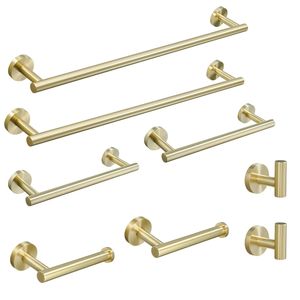 Set di 8 Accessori Bagno in Acciaio Inox Spazzolato Oro con Portasciugamani e Ganci Appendiabiti - Product Image 3