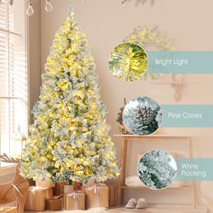Árbol de Navidad Artificial Preiluminado de 6 Pies con Nieve Artificial, Corona y Guirnalda, Luces LED de Colores, Juego de Árbol de Navidad Articulado - Product Image 4