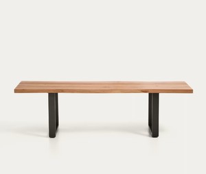 Banco de Comedor Moderno de Madera Maciza con Patas de Metal Negro, Banco Industrial Minimalista para Comedor, Cafetería y Restaurante - Product Image 2