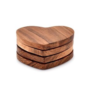 Wholesale Best Price Natural Acacia Wood Heart Shape <b>Coaster</b> <b>Set</b> of 4 Drink <b>Coasters</b> for Party Table from Vietnam - Product Image 1