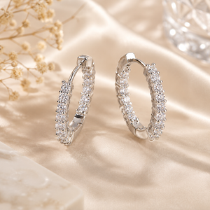 Round Cut Lab Grown Diamond 14K 18K Solid Gold Inside Out Hoop <b>Earring</b> DEF VVS Classic Bridal Wedding Diamond <b>Earring</b> Wholesale - Product Image 4