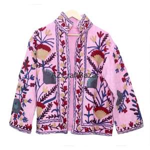 Chaqueta Bomber de Mujer con Cuello en V, Diseño Floral Vintage, Bordado Suzani TNT, Ecológica, Transpirable, de Secado Rápido, Tejido de Algodón - Product Image 6