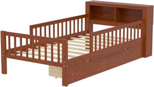 เตียงแฝดไม้แข็งสองชั้นลิ้นชักใต้เตียงสามด้านความปลอดภัยชั้นเก็บของดีไซน์แบบดั้งเดิม - Product Image 6