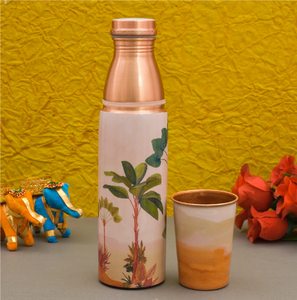 Botella de Agua de Cobre Puro con Diseño Moderno y Estampado en Esmalte, Color Oro Rosa, 4 Piezas, Nueva Artesanía - Product Image 3