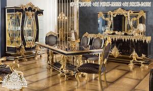 Ensemble de meubles de chambre à coucher de luxe ultra-luxe en bois de teck royal avec finition or noir et sculptures dorées - Product Image 5