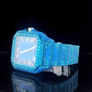 Reloj Azul Rey con Incrustaciones de Diamantes, Cuadrado, Totalmente Cubierto de Diamantes, Automático, Estilo Hip Hop de Lujo para Hombre, Reloj de Joyería Premium con Cristal de Zafiro - Product Image 3