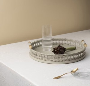 Luxury <b>Black</b> Oval Rattan <b>Tray</b> Handcrafted Wicker <b>Serving</b> Platter With Elegant Metal And Leather Wrapped Handles For Home Decor - Product Image 4