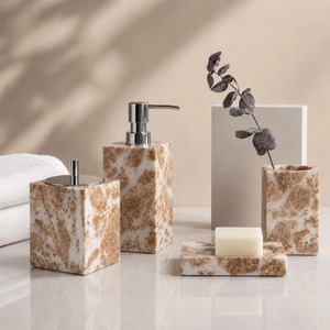 Marble Bathroom Accessory <b>Set</b> <b>Square</b> Minimalist Four-Piece Soap Dish Toothbrush Holder Soap Dispenser - Product Image 1