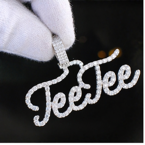 Trendy Rhodium 925 <b>Silver</b> Iced Cursive Script Personalized Name Fine Pendants <b>Necklace</b> Custom Letters Lab Grown Diamonds Charms - Product Image 3
