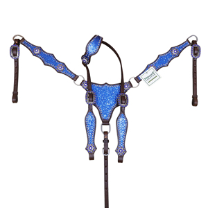 Western Leather Headstall Set with Royal <b>Blue</b> <b>Glitter</b> Big Chunk Sparkles and Bling Rhinestone Conchos - Product Image 6