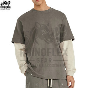 Custom Tee Cotton Fabric Double <b>Layer</b> Long ACID Wash Double Sleeve T-shirt <b>Top</b> Selling - Product Image 6