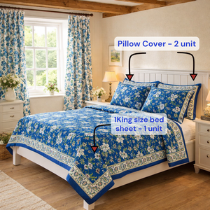 Super Soft Premium Grade Floral Jaipuri Indian Pigment Printed Organic Cotton Folded Bedsheet Set Breathable 200TC <b>King</b> <b>Size</b> - Product Image 5