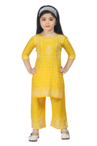 Ensemble Kurti et Palazzo ethnique pour filles au design unique, tenue traditionnelle élégante pour mariage, festival, fête et occasions spéciales pour Sal - Product Image 2