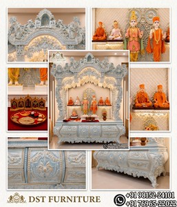 Swaminarayan Hand Carved <b>Mandir</b> in Marble Look BAPS Design White Gold Swaminarayan Temple Best Quality Teak Wooden Carved <b>Mandir</b> - Product Image 6