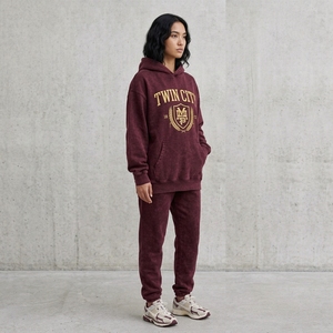 Ensemble de sweat-shirt à capuche pour femme Twin City, en mélange de coton polaire, décontracté, pour l'automne, avec poches et logo imprimé - Product Image 2