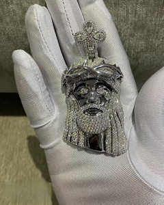 Best Quality Iced Out Jesus Face Pendant <b>Necklace</b> Black Gun Plated Cubic Zirconia Mens Religious Hip Hop Style Jewelry Gift - Product Image 1