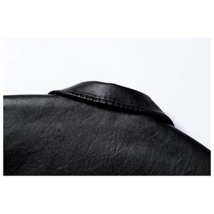 Veste de moto noire slim fit pour homme, col rabattu, fermeture éclair, en cuir PU - Product Image 2