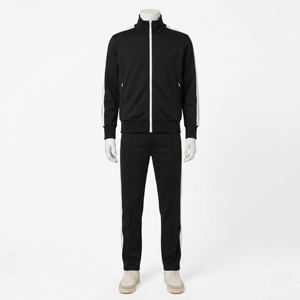 Wholesale Relaxed Fit Zipper Pal m Men's Tracksuit Fleece Zip up Wholesale Streetwear Side Stripe Jacket and Jogger Pants Set - Product Image 6