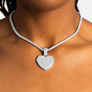 Heart Shape Moissanite Pendant Necklace 925 <b>Silver</b> Rhodium Plated Micro Pave <b>Box</b> <b>Chain</b> Women's Luxury Jewelry - Product Image 1