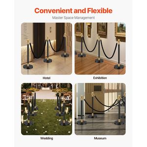 Forniture Alberghiere e Accessori per Saloni: Barriere per il Controllo della Folla (6 pz) con 4 Corde in Velluto Nero e Pali in Acciaio Inossidabile - Product Image 3