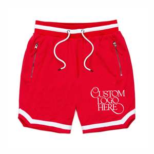 กางเกงบาสเก็ตบอลตาข่ายแบบมีเชือกผูกเอวสีพื้น ดีไซน์ฟรีสั่งทำพิเศษสำหรับฤดูร้อน ทรงห้าส่วนสำหรับผู้ชาย - Product Image 1