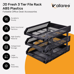3 Tier Foldable Adjustable Modern <b>Simple</b> DIY Assembly Black Water Resistant Document Tray ABS Plastic Tabletop <b>Desk</b> Office - Product Image 1