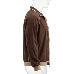 Men's Brown Denim <b>Racer</b> <b>Jacket</b> Turn-down Collar Single Button Closure Casual Windproof Autumn Wear Regular Fit Solid Color - Product Image 3