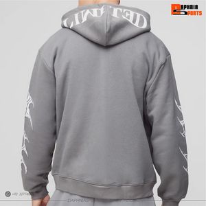 Sweat-shirt à capuche surdimensionné pour homme, gris, en molleton de coton, style streetwear, avec logo imprimé sur le devant, pour l'automne, unisexe - Product Image 2