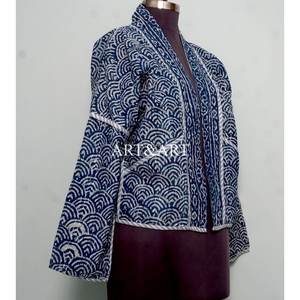 Veste d'hiver en coton matelassée ethnique faite à la main pour femme, respirante, imprimée à l'écran, motif floral Kantha, tissée à la main, boutonnée, vente en gros - Product Image 4
