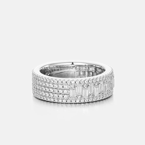 Anillo de Eternidad de Oro Blanco con Diamantes, Engaste Pavé, Corte Baguette, Anillo de Boda Unisex de Lujo, Chapado en Rodio - Product Image 1